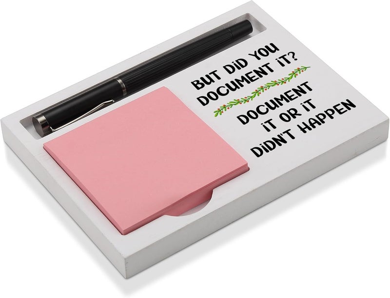 CINRLLA Funny Desk Note Holder for Office, But Did You Document It? Quote Sign, White Wood Pen and Sticky Note Organizer Tray, Gift for Coworker, Boss, Teacher, Nurse, Workplace Decor, NPB601 - Image 1